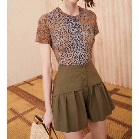 ULLA JOHNSON Estelle Leopard Ocelot Animal Print T-Shirt Top Knit Cotton Small - Picture 1 of 16